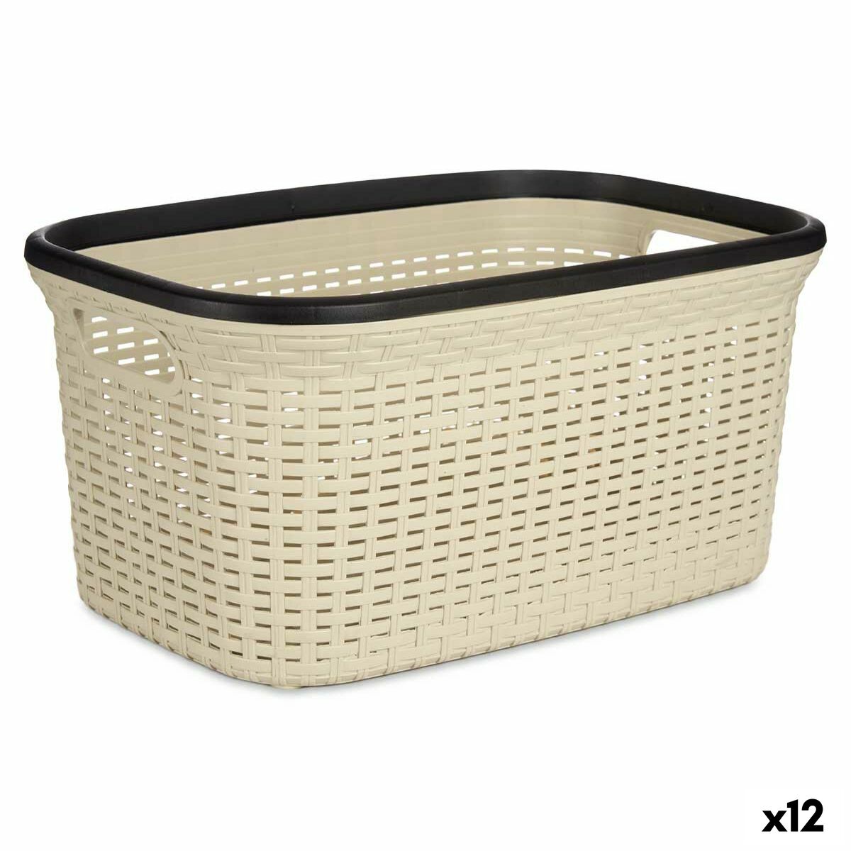 Laundry Basket Cream Plastic 36 L 36 x 25,5 x 52,5 cm (12 Units)