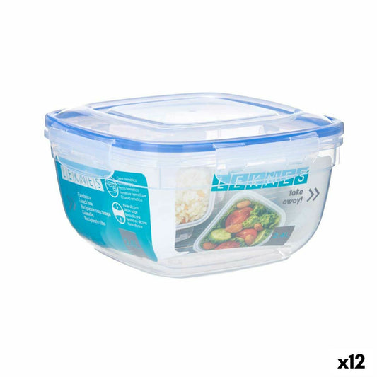 Hermetisk madkasse firkantet gennemsigtigt plastik 2,4 L 20 x 11 x 20 cm (12 enheder)