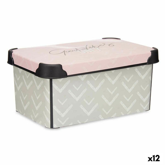 Storage Box with Lid Kipit Vibes Pink Plastic Arrows 5 L 19 x 13,5 x 29,5 cm (12 Units) Kipit