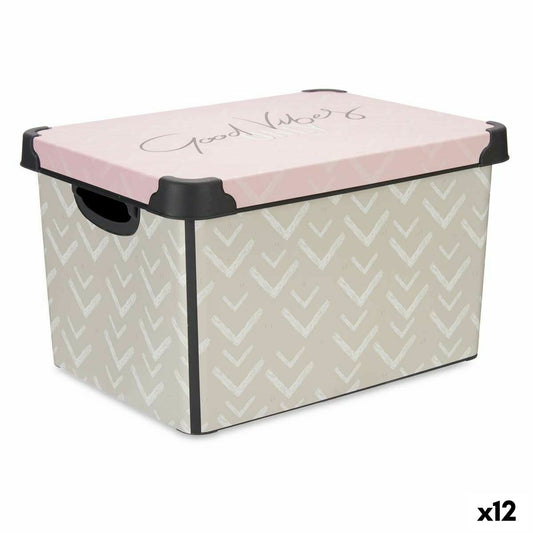 Storage Box with Lid Kipit Vibes Pink Plastic Arrows 17 L 28 x 22 x 37 cm (12 Units) Kipit