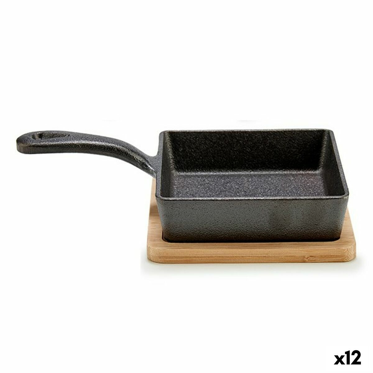 Grydefad til servering af Tapas Pan Brun Grå Bambus Smedet stål 23,7 x 6,3 x 14 cm (12 enheder)