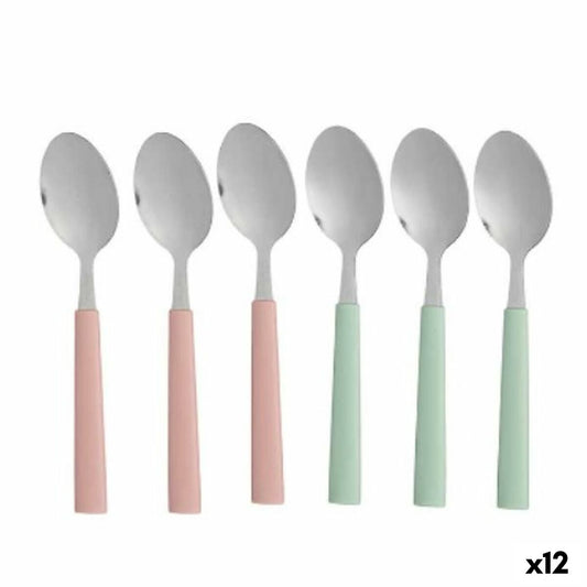 Sæt skeer Dessert Grøn Pink Sølv Rustfrit stål Plast 15,7 cm (12 enheder)