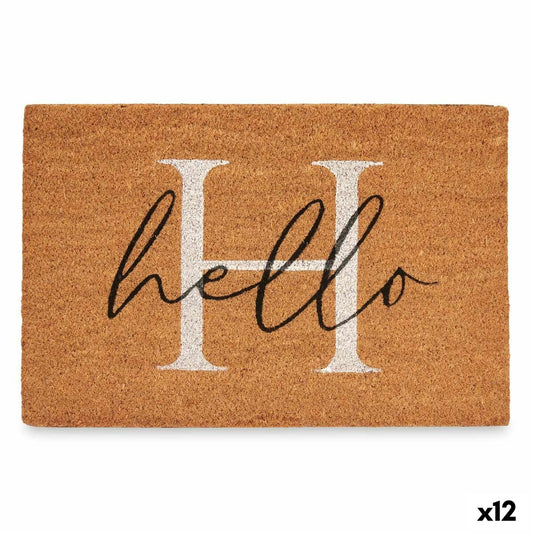 Doormat Hello White Natural 60 x 1 x 40 cm (12 Units)