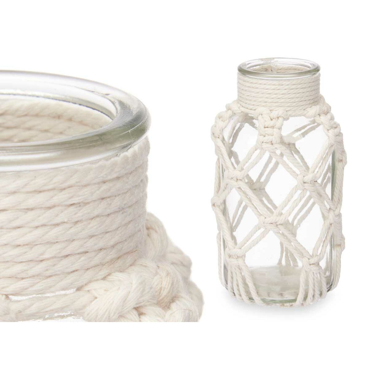 Vase White Cloth Glass 9 x 17 x 9 cm (12 Units) Macrame Gift Decor