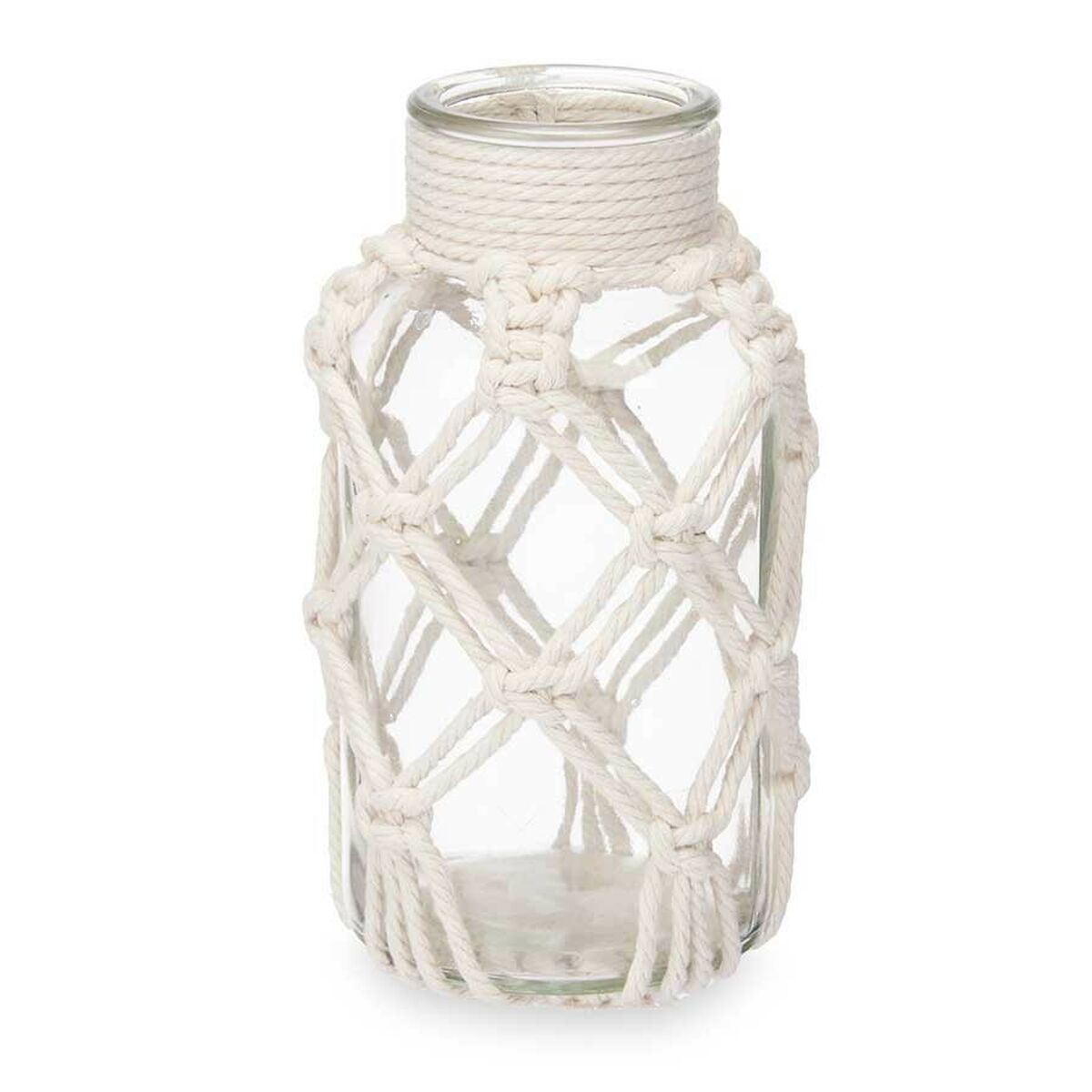 Vase White Cloth Glass 9 x 17 x 9 cm (12 Units) Macrame Gift Decor