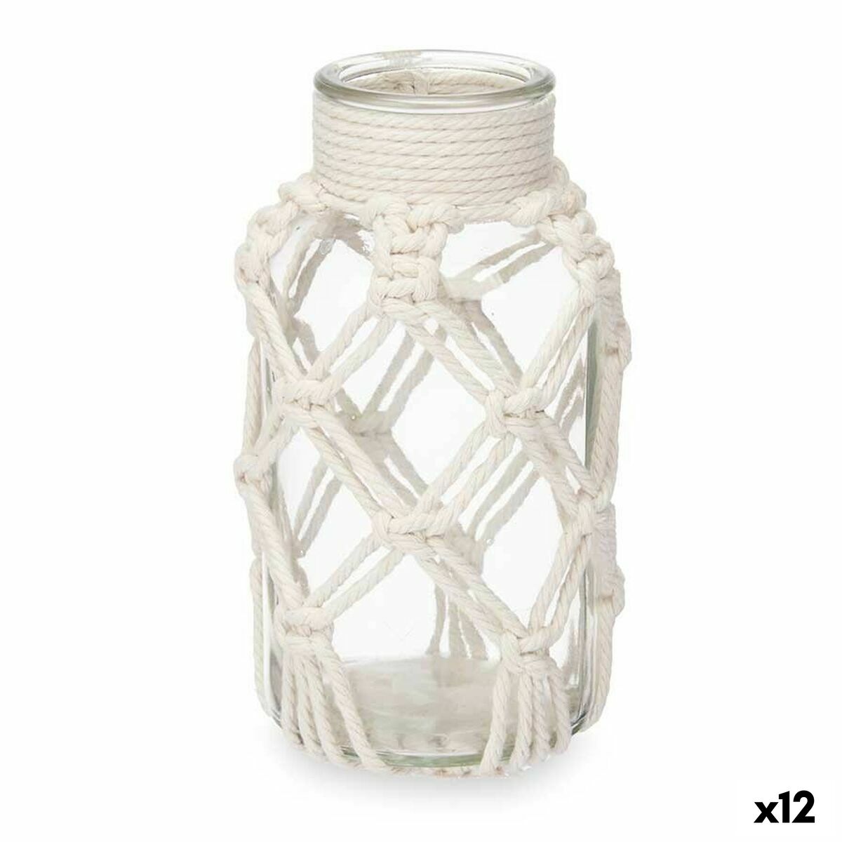 Vase White Cloth Glass 9 x 17 x 9 cm (12 Units) Macrame Gift Decor