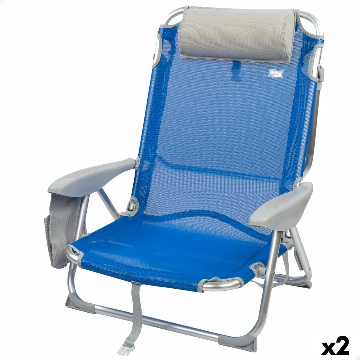 Folding Chair with Headrest Aktive Gomera Blue 51 x 76 x 45 cm (2 Units)