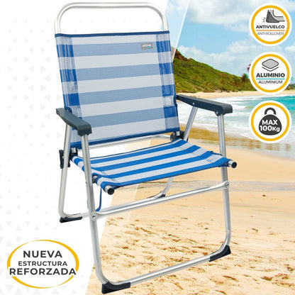 Beach Chair Aktive Blue White 48 x 88 x 50 cm Aluminium Foldable (4 Units)