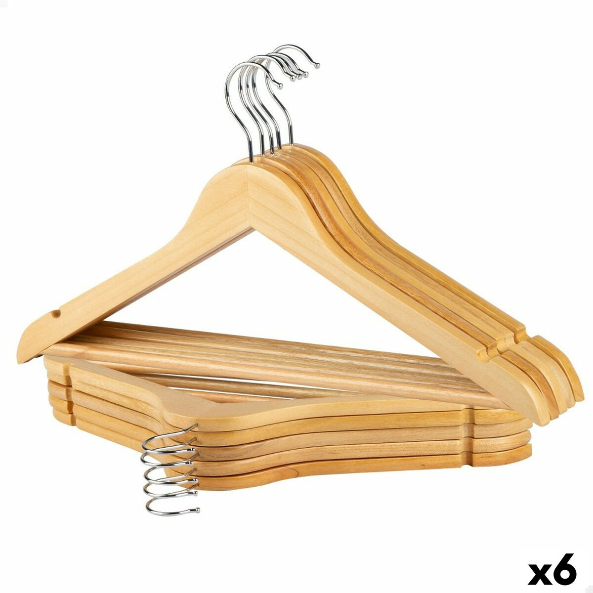 Set of Clothes Hangers Max Home Natural Wood Steel 44,5 x 23 x 1 cm 10 Pieces (6 Units)